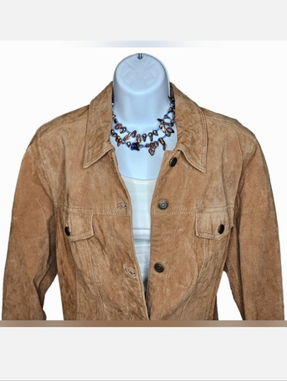 Vintage Women's Denim & Co. Button Down Leather Jacket Brown Size Large